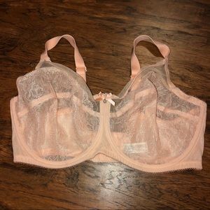 Peach Wacoal 38DDD sheer lace bra